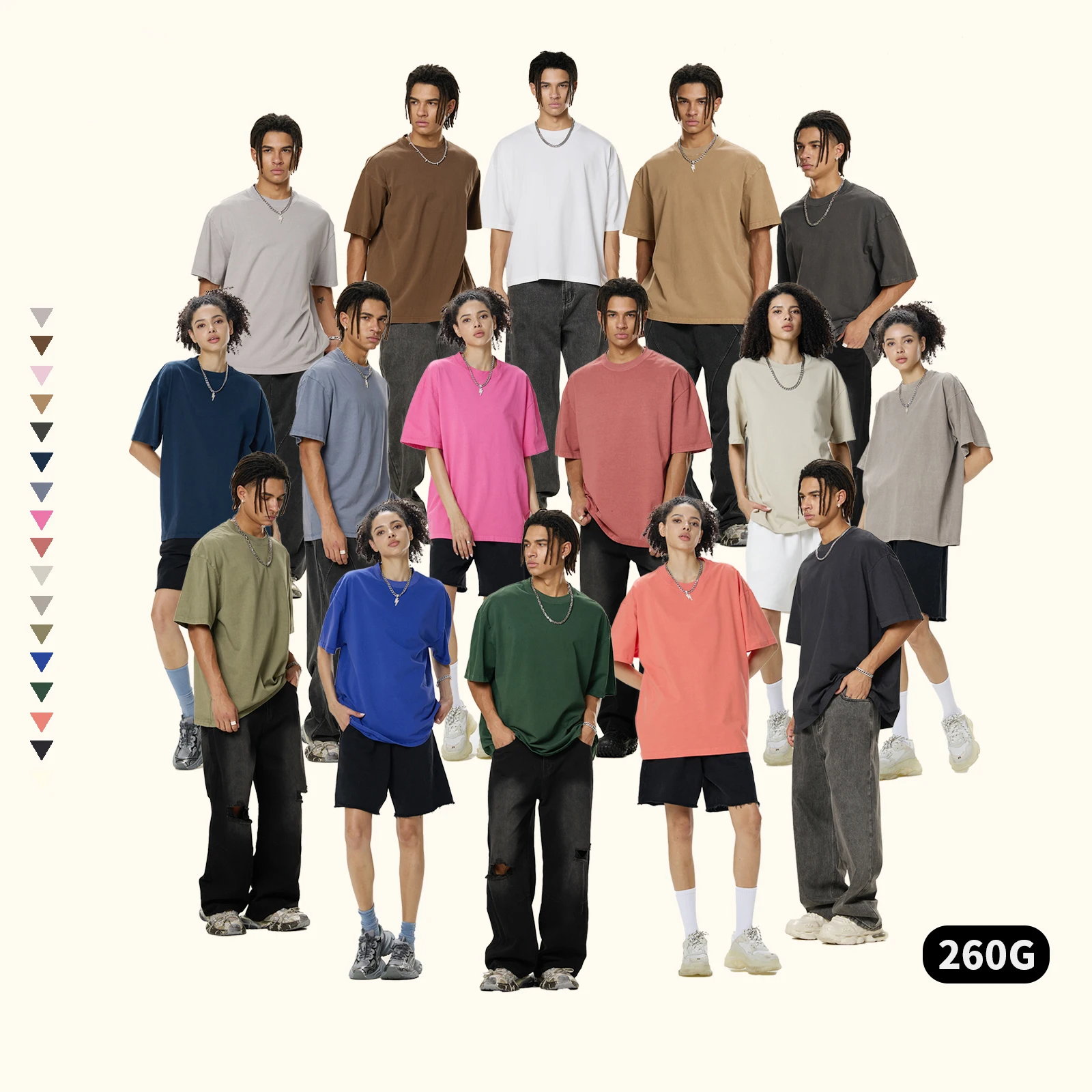 100% Cotton 260 GSM Vintage Washed T-Shirts - 图片 2