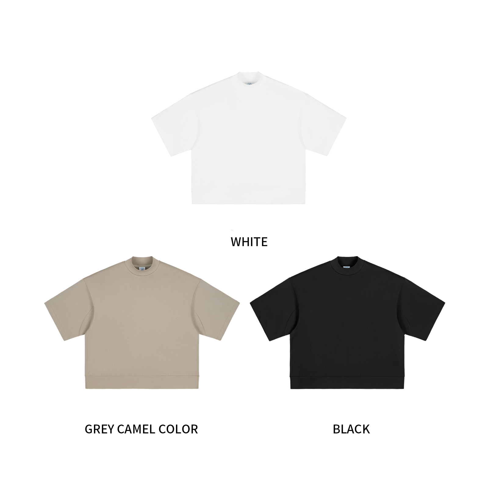 305 GSM Mock Neck Boxy Crew Blank T-Shirt - 图片 5